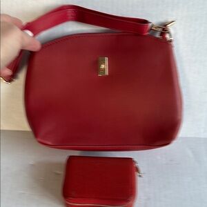 Red Leather Women's Bag Set